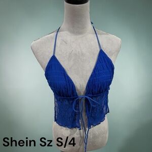 Shein Icon Split Hem Tie Backless Mesh Halter Top, Sz S/4